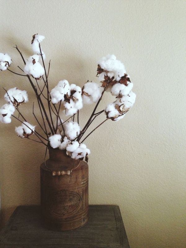 Rustic old water can with cotton stems; rustic home decor; boho; bohemian home decor; farmhouse by My Legacy -   24 vintage rustic decor
 ideas