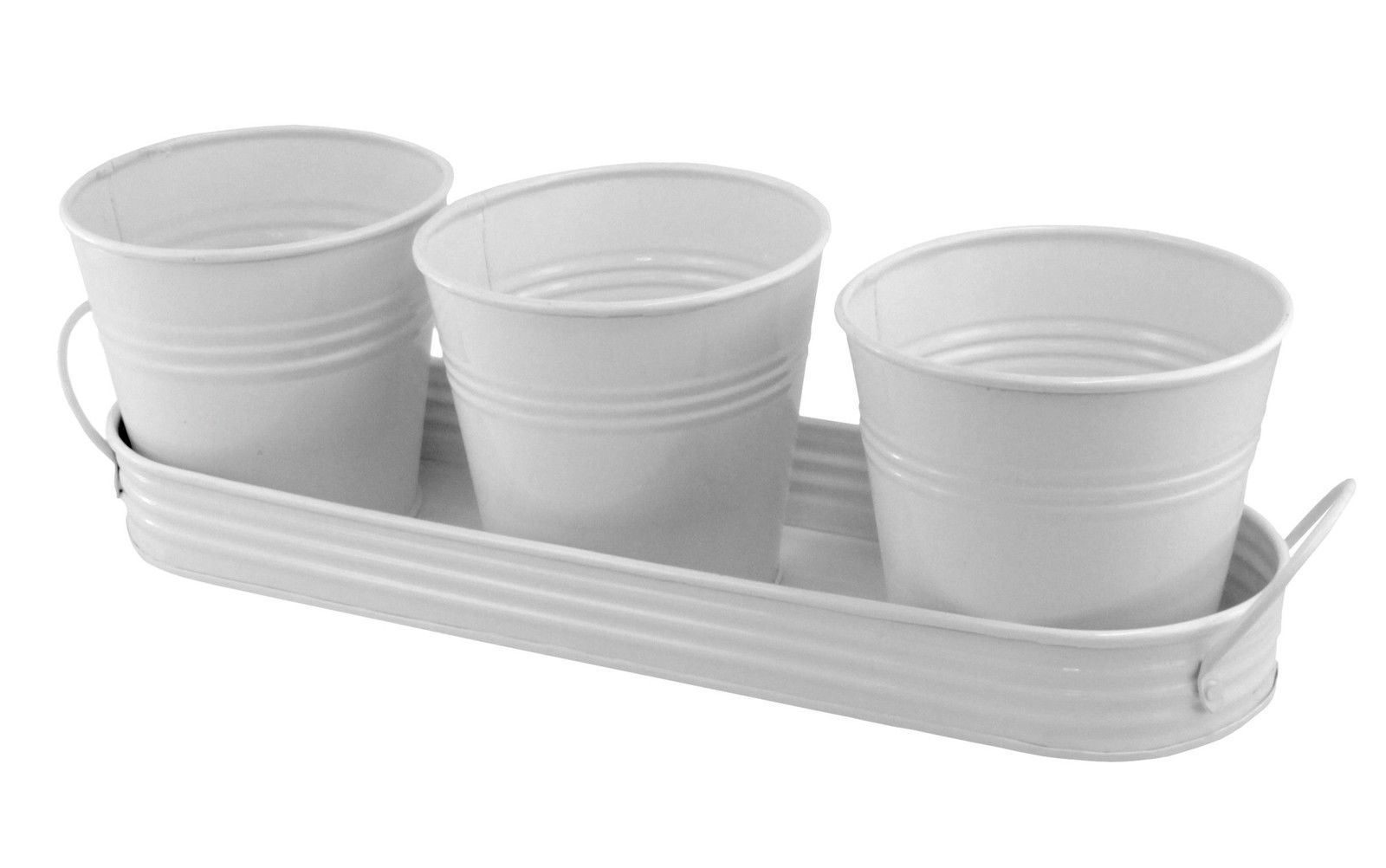 PLAID 3 Metal Planting Pots In Tray - White -   24 white garden pots
 ideas