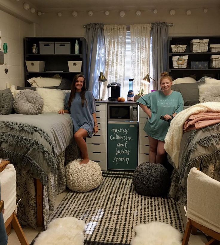 Love this palette! Look at the storage headboards and the storage under the window. Squeezed in another wall of storage! -   25 dorm decor wall
 ideas