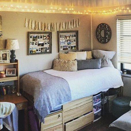 Move desk to right side of bed in front of window -   25 dorm decor wall
 ideas