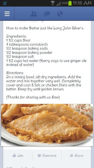 Long John Silver's batter recipe. Tried this one too and it is really great... -   25 seafood recipes copycat
 ideas