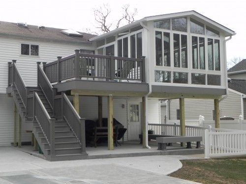 two story decks with stairs | Nice two story sunroom on deck with stairs - 1302 14th -   25 upper deck decor
 ideas