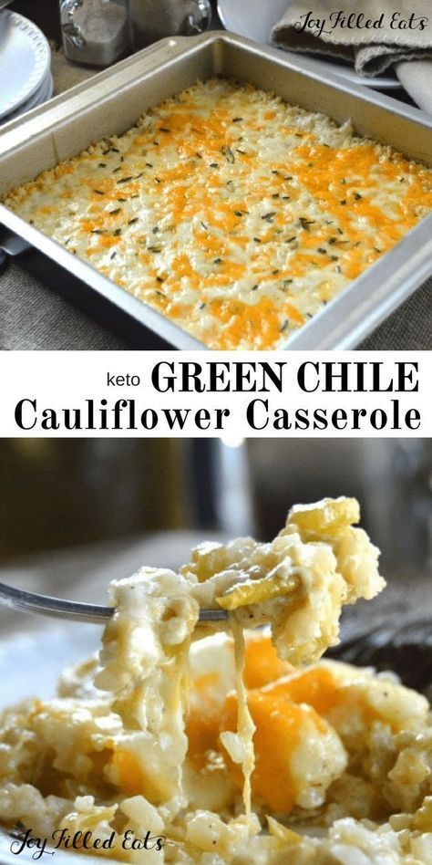 Green Chile Cauliflower Casserole - Cauliflower Rice Bake - Low Carb, Keto, Gluten-Free, Grain-Free, THM S - This easy side is a low carb remake of an old favorite. Creamy, cheesy & packed with green chile flavor - Texas comfort food at its best! - #lowca -   17 low carb cauliflower
 ideas