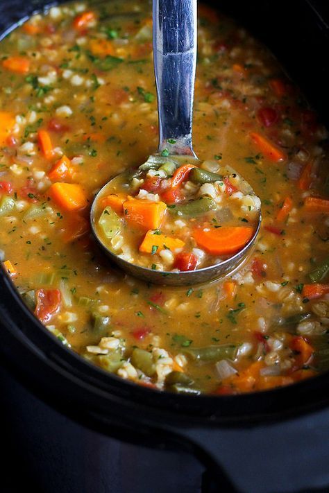 Slow Cooker Vegetable Barley Soup Recipe…An tasty way to get a couple of servings of vegetables! 164 calories and 5 Weight Watcher SmartPoints                                                                                                                                                                                 More -   17 vegetable recipes slow cooker
 ideas