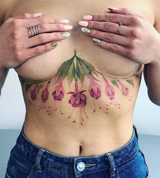 Stunning Sternum Tattoo Ideas for Bold Women -   19 underboob tattoo watercolor
 ideas