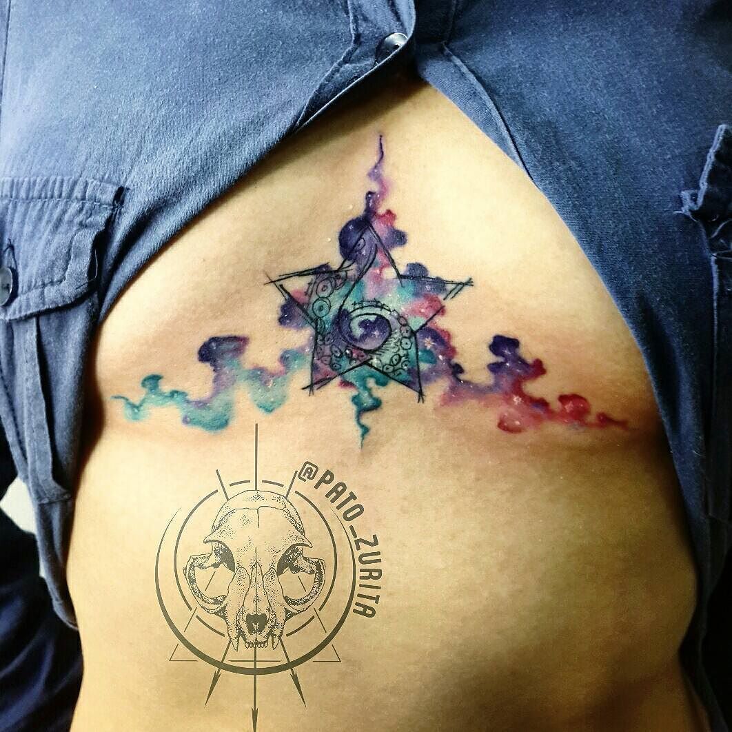 I love the watercolor aspect of this piece -   19 underboob tattoo watercolor
 ideas