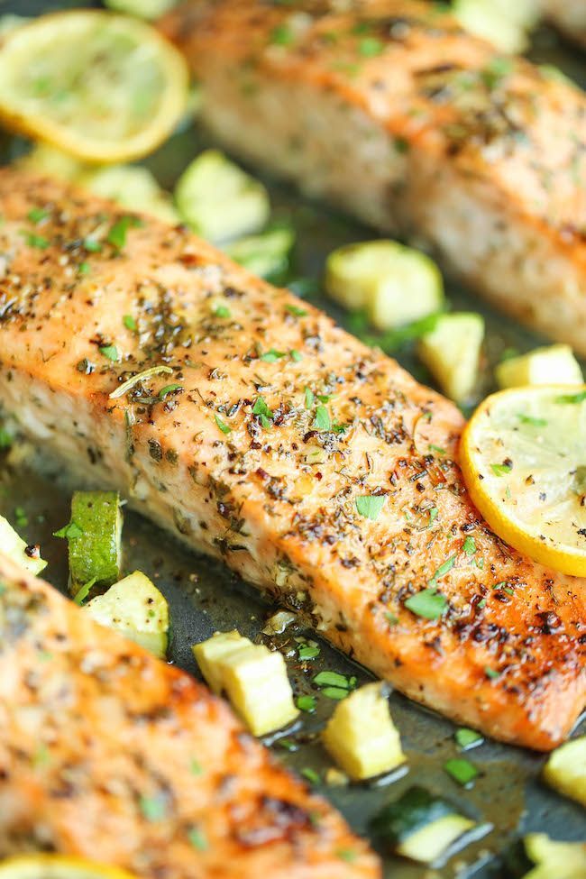 One Pan Lemon Herb Salmon and Zucchini -   20 quick fish recipes
 ideas