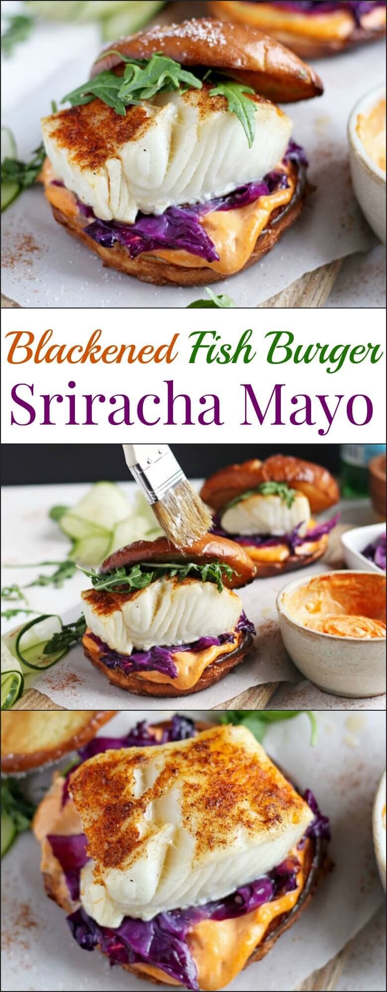 This blackened fish burger + sriracha mayo is a quick and easy weeknight meal that is healthy and bursting with flavor!  Ready and on your table in 30 minutes! -   20 quick fish recipes
 ideas