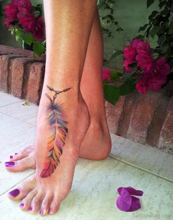 Multi Color Feather Tattoo -   21 dream catcher ankle tattoo
 ideas