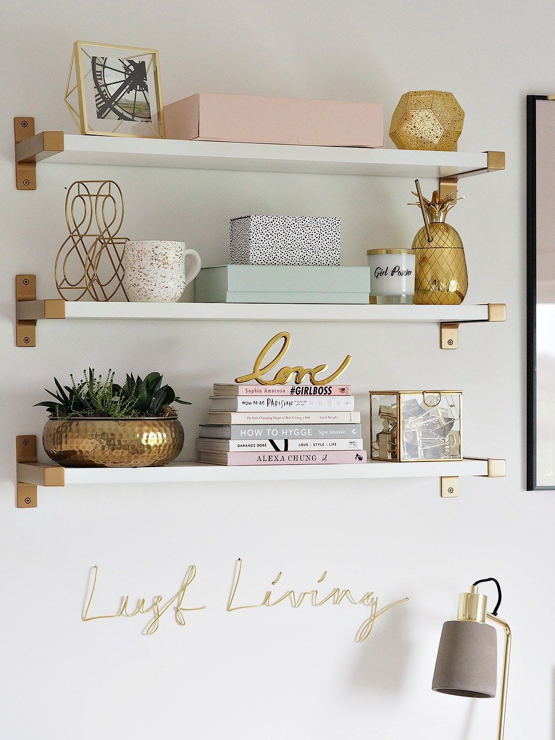 White & Gold Office -   22 desk decor shelves
 ideas
