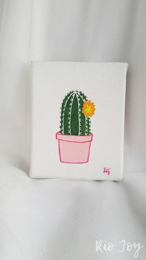 Cactus Painting - Succulent Series - Small Canvas- Minimalist - Whimsical - Original Art - Rio Joy -   22 diy painting watercolor
 ideas