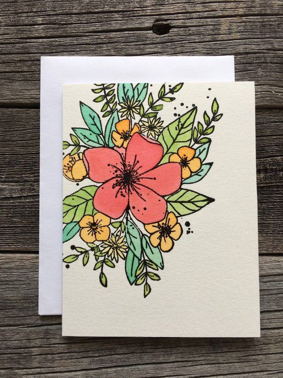 Set of 5 Hand Painted Watercolor Flowers Cards, Handmade Any Occasion Cards -   22 diy painting watercolor
 ideas