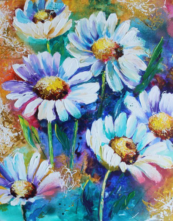 Daisies aсryliс painting on canvas Flowers art 16/20 in. Abstract Floral original art Golden Chamomi -   22 diy painting watercolor
 ideas