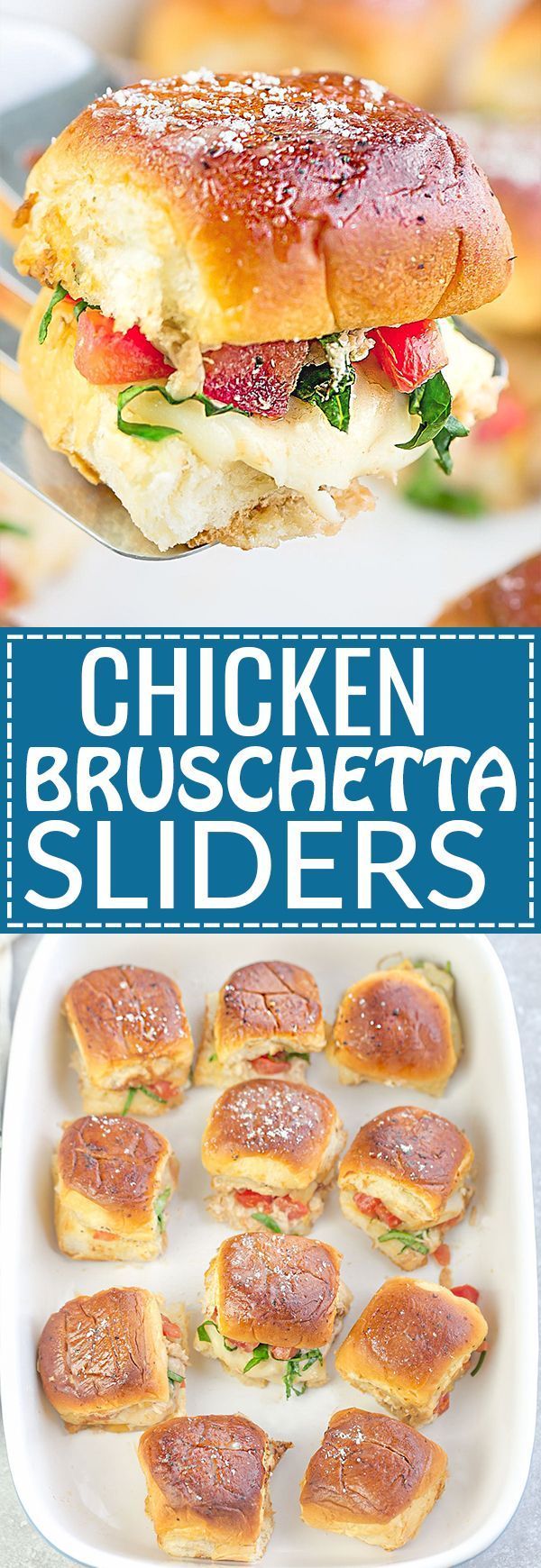 Italian Chicken Bruschetta Sliders are the perfect easy appetizers for feeding a crowd. Best of all, they come together in less than 30 minutes with tender chicken, juicy balsamic tomatoes, gooey Mozzarella and a melted buttery topping. So amazingly delicious for parties, barbecues, cookouts picnics, potlucks or any game day get-together or as an after-school snack. -   22 sandwich recipes for school
 ideas