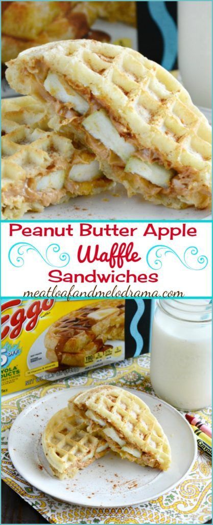 Peanut Butter Apple Waffle Sandwiches -- An easy recipe that's perfect for breakfast, lunch or  an after school snack! AD -   22 sandwich recipes for school
 ideas