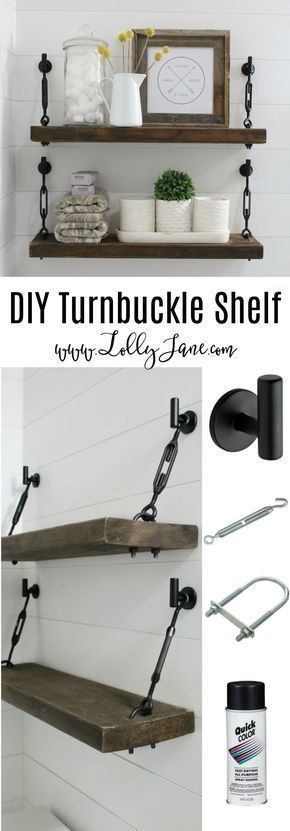 DIY Turnbuckle Shelf tutorial | Learn how easy it is to make these bathroom turnbuckle shelves! These would be so cute in any room of the house, farmhouse chic shelves look great and are sturdy enough for all your home decor needs! #farmhousekitchens -   22 shelves decor tutorials
 ideas