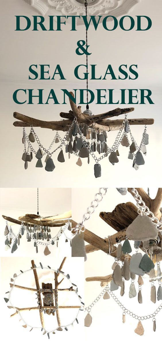 Driftwood and Sea Glass Chandelier Ceiling Light Fixture Rustic Boho Gray / Grey Beach Glass Reclaimed Materials Recycled Upcycled -   23 coastal decor apartment
 ideas