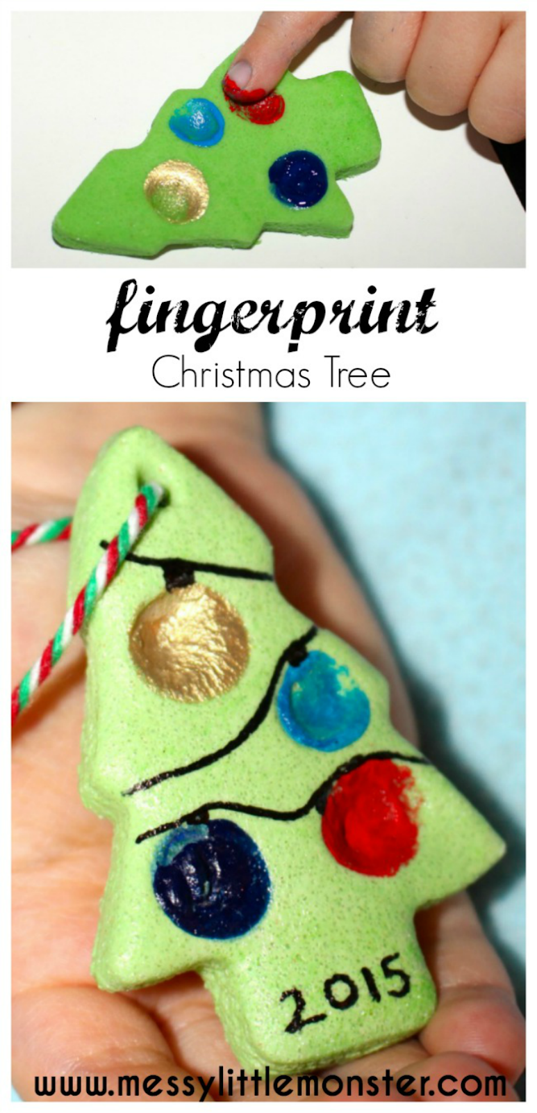 Fingerprint Christmas Tree - Salt Dough Ornament Recipe -   23 crafts gifts dough ornaments
 ideas