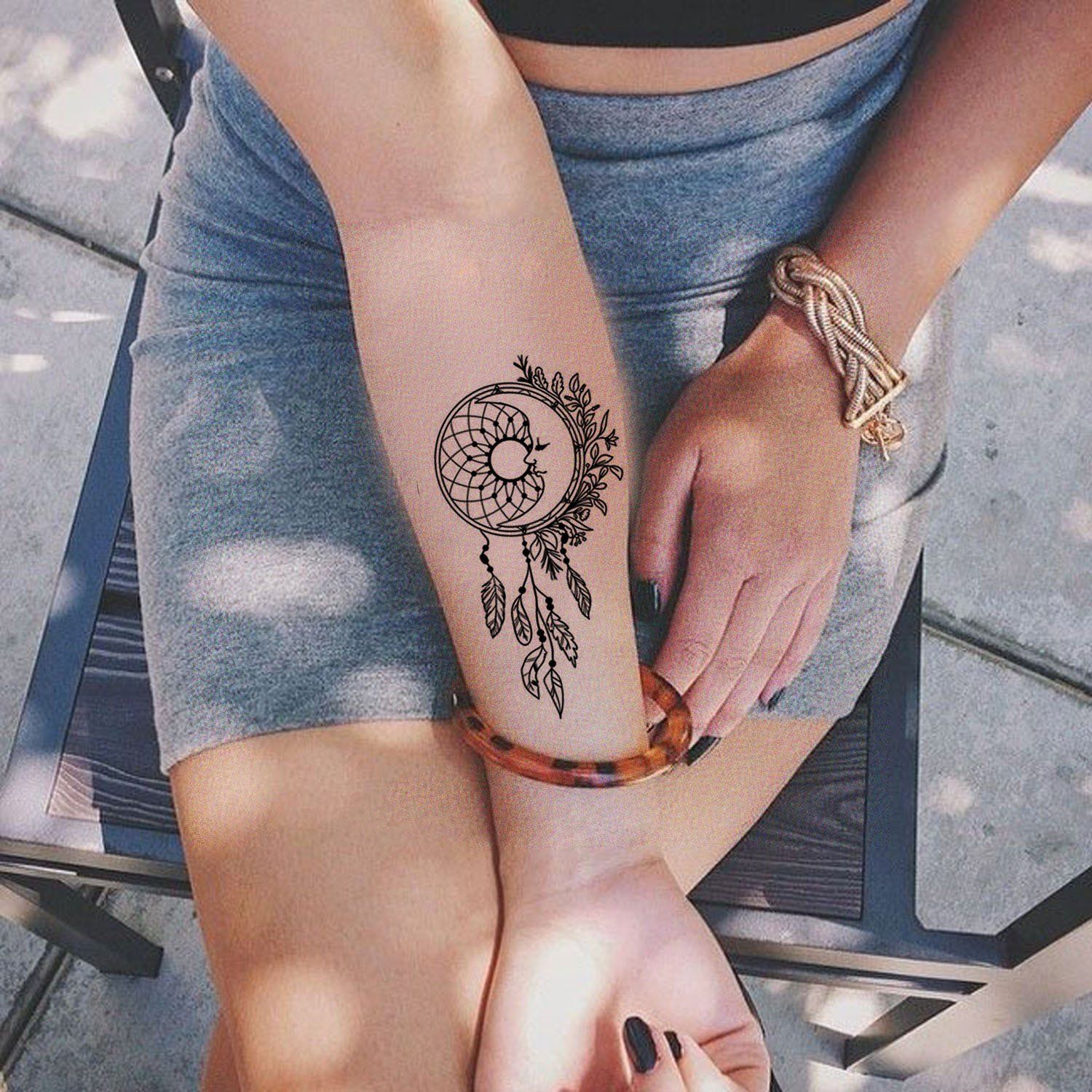 Paisely Delicate Colorful Watercolor Floral Flower & Dreamcatcher Temporary Tattoo -   23 mountain hip tattoo
 ideas