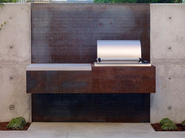 Outdoor Kitchen by Christopher Yates - small corten screen barbecue Garden Design Calimesa, CA -   23 small garden bbq
 ideas