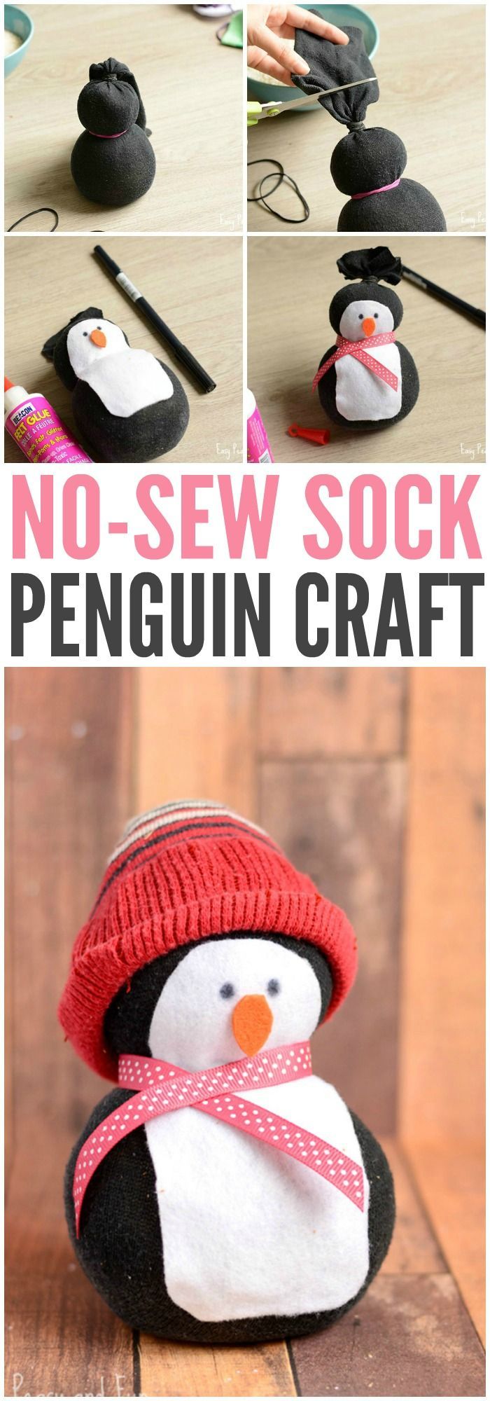 No-Sew Sock Penguin Craft -   24 arts and caft
 ideas