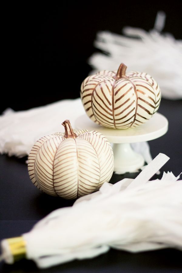 DIY No-Carve Copper Herringbone Pumpkins -   24 classy fall decor
 ideas