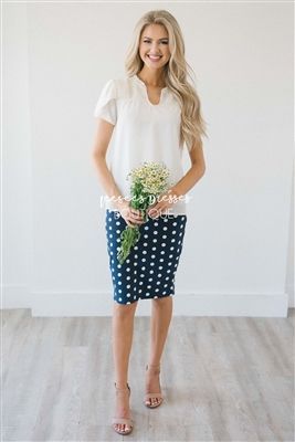Summer Navy Polka Dot Pencil Skirt -   24 college style modest
 ideas