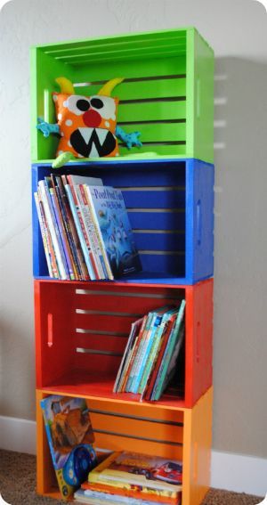 DIY Bookshelf Made From Crates -   24 diy kids storage
 ideas