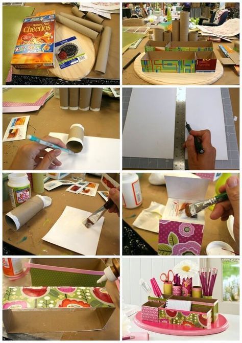 Make a DIY Desk Organizer from Recycled Materials -   24 recycled crafts toilet
 ideas