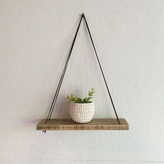 Swing Shelf - Reclaimed Wood Shelf - Wood and Leather - Urban Shelf - Simple Hanging Shelf - Natural Wood Shelf - Bohemian Wood -   24 simple bedroom decor
 ideas