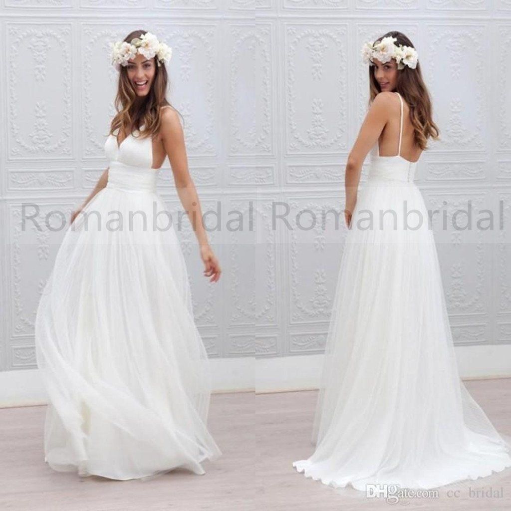 2018 Newest simple Floor-length white wedding dresses, Spaghetti Strap sleeveless elegant Deep V-neck Sexy Wedding Dress, WD0308 -   24 simple style wedding
 ideas