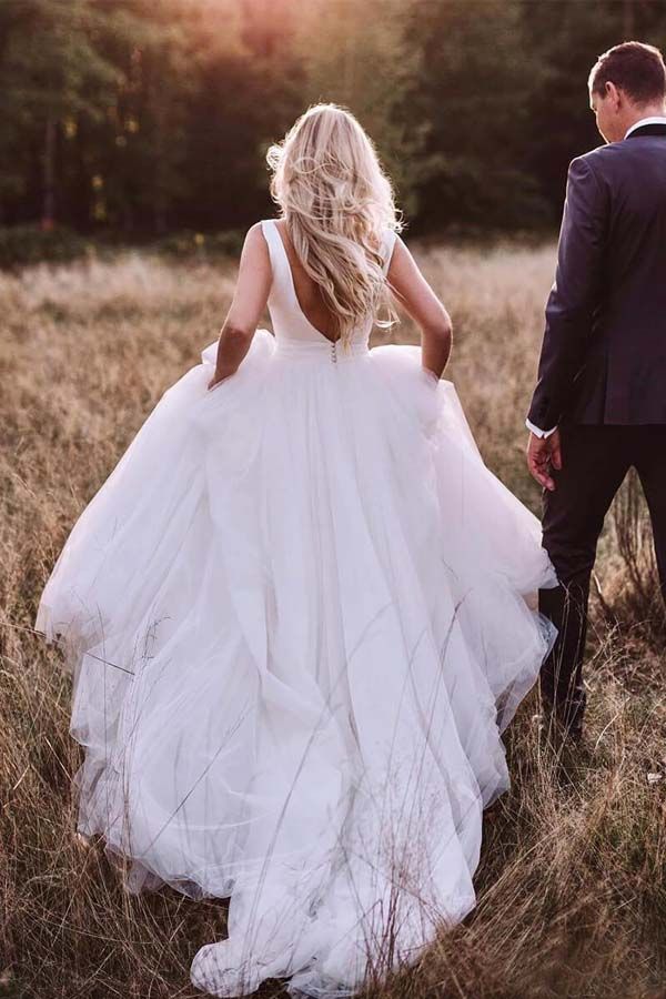 Simple Modest Ivory Tulle Wedding Gowns Cheap Backless Wedding Dress WD313 -   24 simple style wedding
 ideas