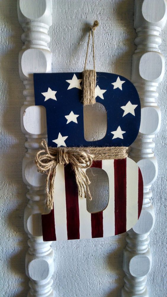 Primitive American Flag Monogram Door Hanger -   24 summer decor american flag
 ideas