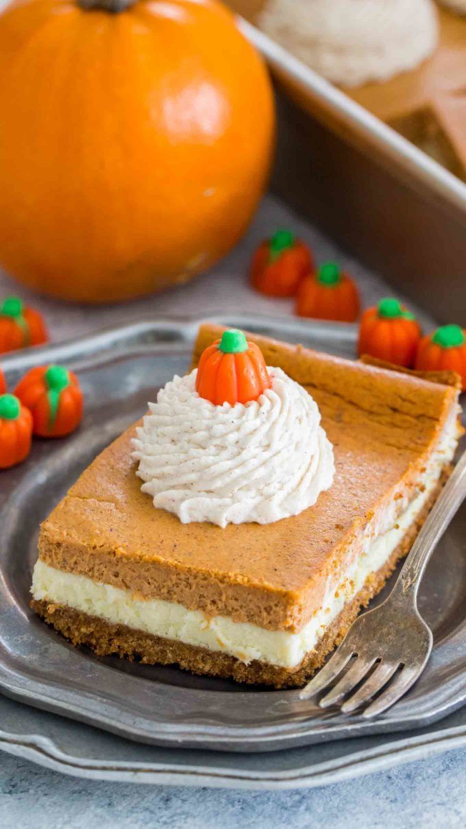 Pumpkin Cheesecake Bars are luxuriously creamy and rich, with lots of pumpkin flavor. Topped with a hefty amount of homemade cinnamon whipped cream. -   24 sweet pumpkin recipes
 ideas