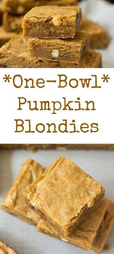 One Bowl Pumpkin Blondies -   24 sweet pumpkin recipes
 ideas