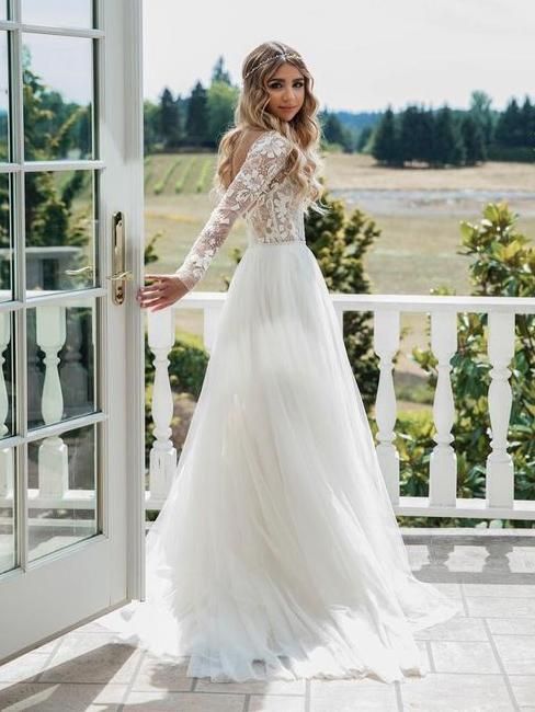 Long Sleeve Beaded Floral Lace See Through Boho Wedding Dresses AWD1267 -   25 3 day wedding
 ideas