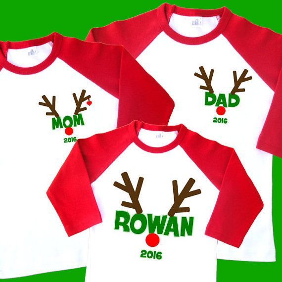 Rudolph Christmas Family Shirts. Reindeer Shirts. Personalized Raglan with Name. Holiday Shirts. [Dad Mom Daddy Mommy Grandpa Grandma] 2092 -   25 diy christmas shirts
 ideas