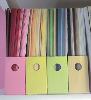 How to make a magazine holder to store cardstock (I use USPS Priority Mail boxes - great way to recycle the boxes) - bjl -   25 diy paper organization
 ideas