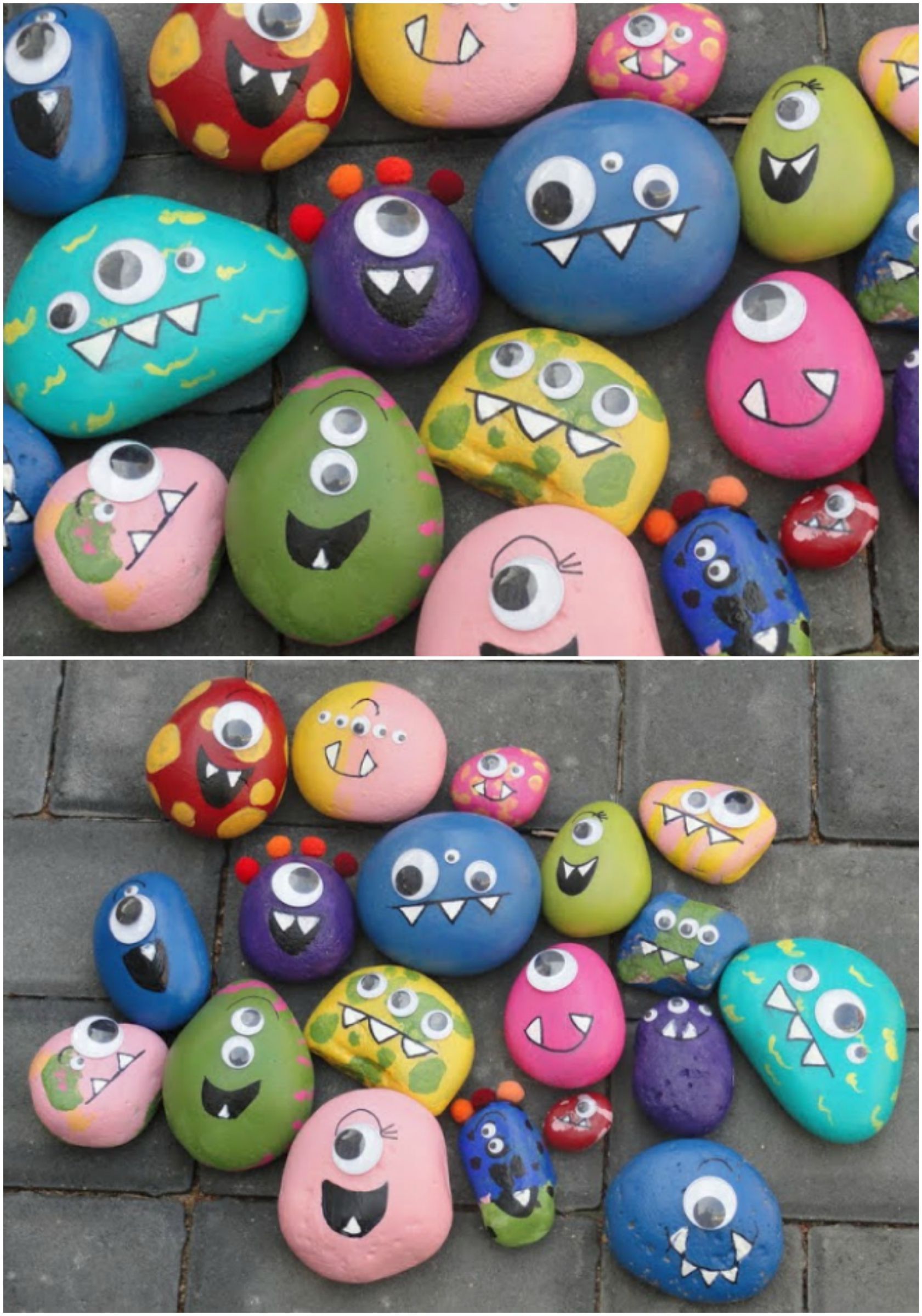 These happy monster rocks would brighten up any garden! Cute DIY project to get Dennis smiling (and keep him busy…) on a rainy day. -   25 diy rock garden
 ideas