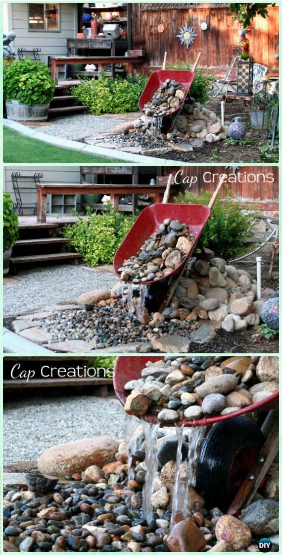 DIY Wheelbarrow Water Fountain Garden Instruction - DIY WheelBarrow Miniature Garden Projects -   25 diy rock garden
 ideas