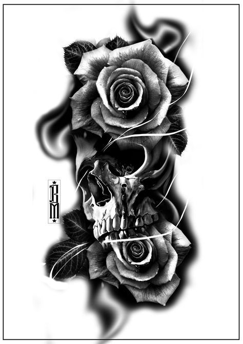 skull roses smoke tattoo design forearm tattoos digital scarry creepy skulls black and grey -   19 skull tattoo forearm
 ideas
