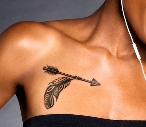 arrow tattoo with feather -   19 tattoo placement chest
 ideas