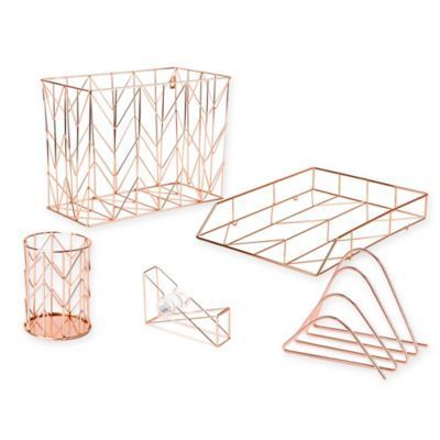 Give your office an authentic, sophisticated feel with the Copper Wire Desk Accessories. With copper wire construction that can fit infinite color palettes, these accessories give your desk a unique touch while keeping your stuff organized. -   20 desk decor copper
 ideas