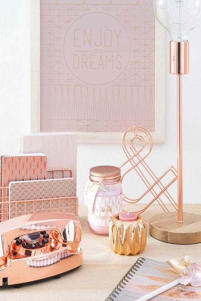 Rose Gold Jewelry, Nail Polish, Shoes And More Ideas How To Wear This Color -   20 desk decor copper
 ideas