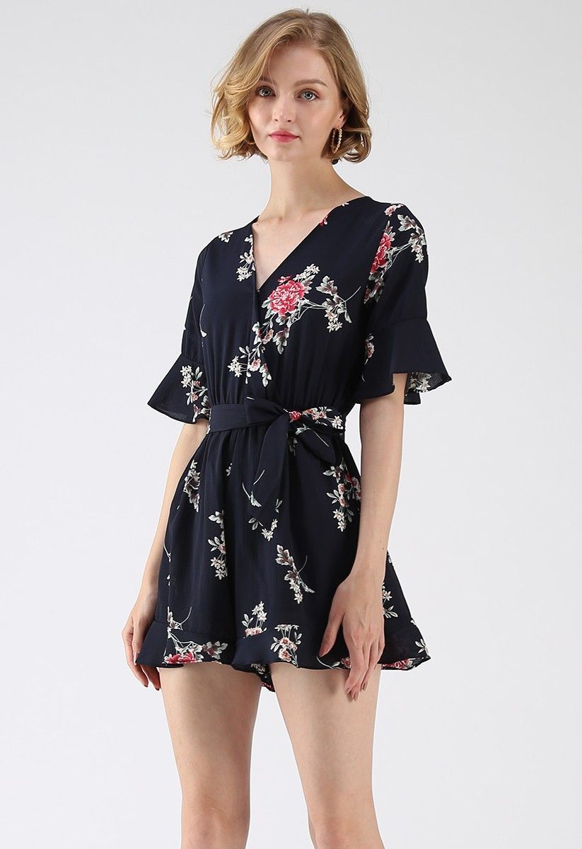 Dwell in Floral Dream Wrapped Playsuit in Navy -   20 indie chic style
 ideas
