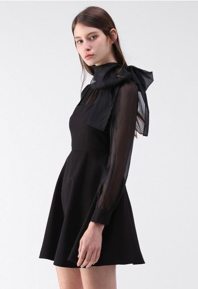 Evocative Tie Neck Sheer Dress in Black -   20 indie chic style
 ideas