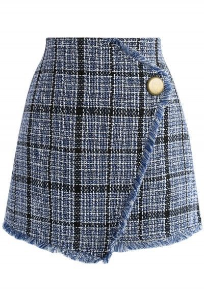 Winsome Asymmetry Grid Tweed Flap Skirt in Navy -   20 indie chic style
 ideas