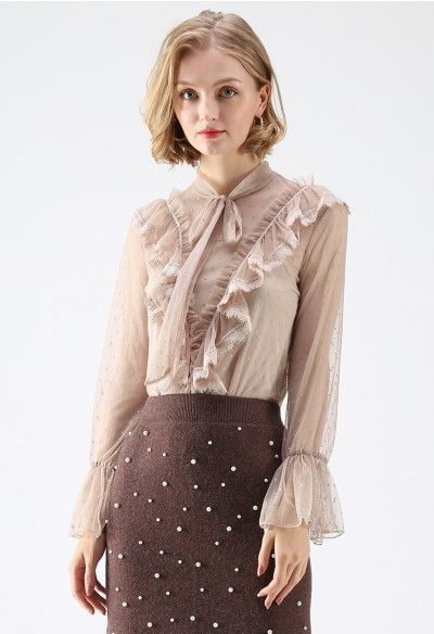 Comforting Days Ruffle Mesh Top in Tan -   20 indie chic style
 ideas