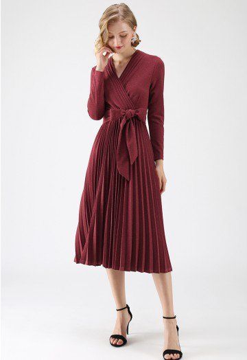Shiny and Sparkly Pleated Midi Dress in Wine -   20 indie chic style
 ideas