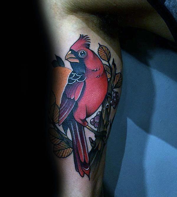 Mens Cardinal Bird Neo Traditional Inner Arm Bicep Tattoos -   20 mens tattoo traditional
 ideas